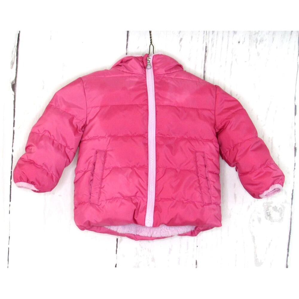 Swiss Tech Toddler Girl Pink Hooded Quilted Puffer Jacket Full Zip Size 12M